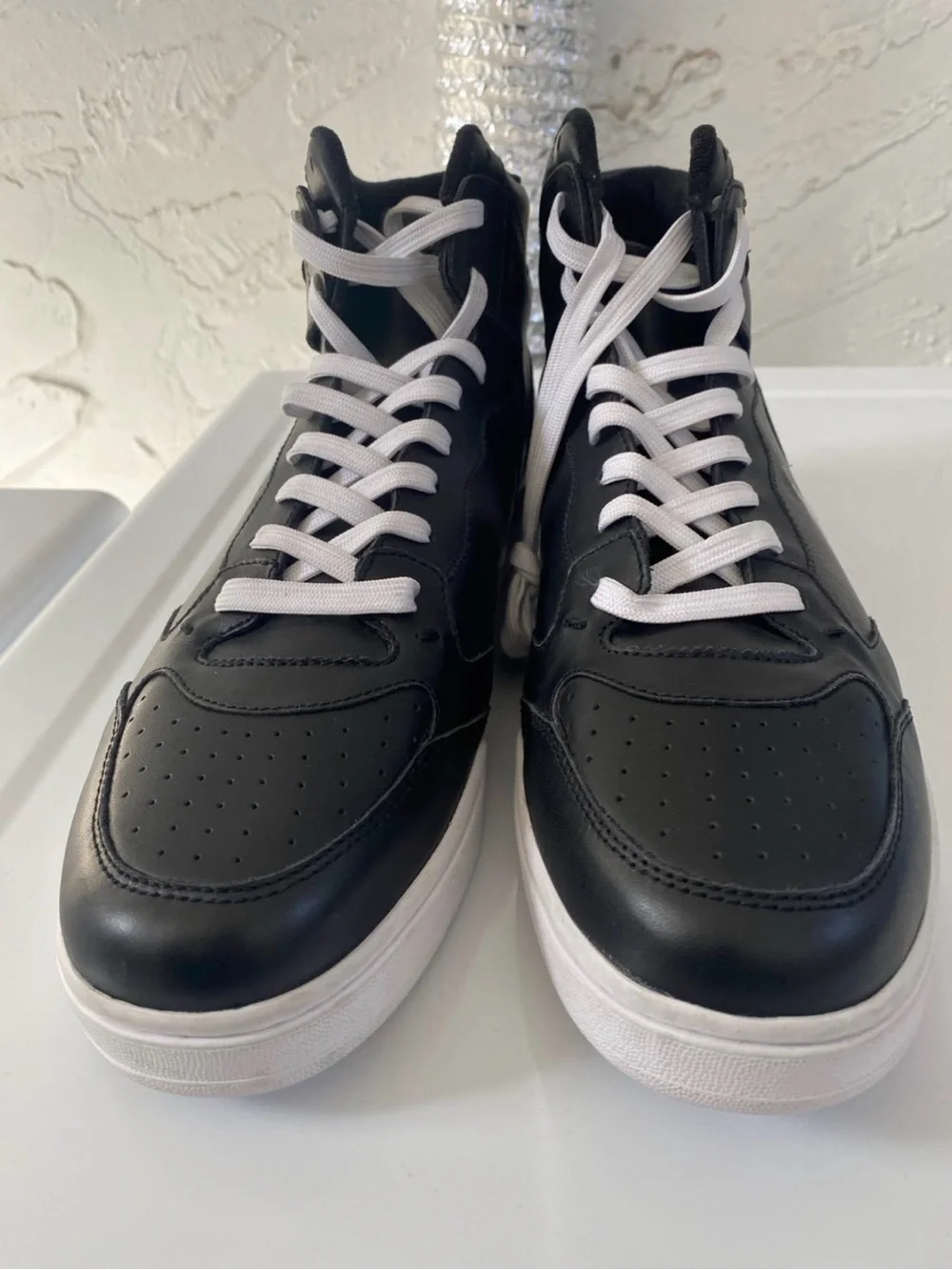 Polo by Ralph Lauren size 14 Black Leather High-Top Sneakers with White Accents